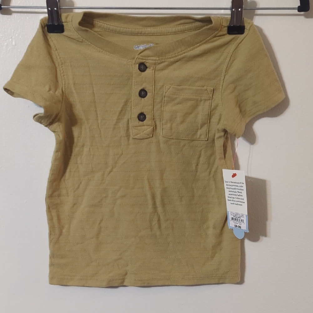 Cat & Jack Mustard Short Sleeve Henley Tee